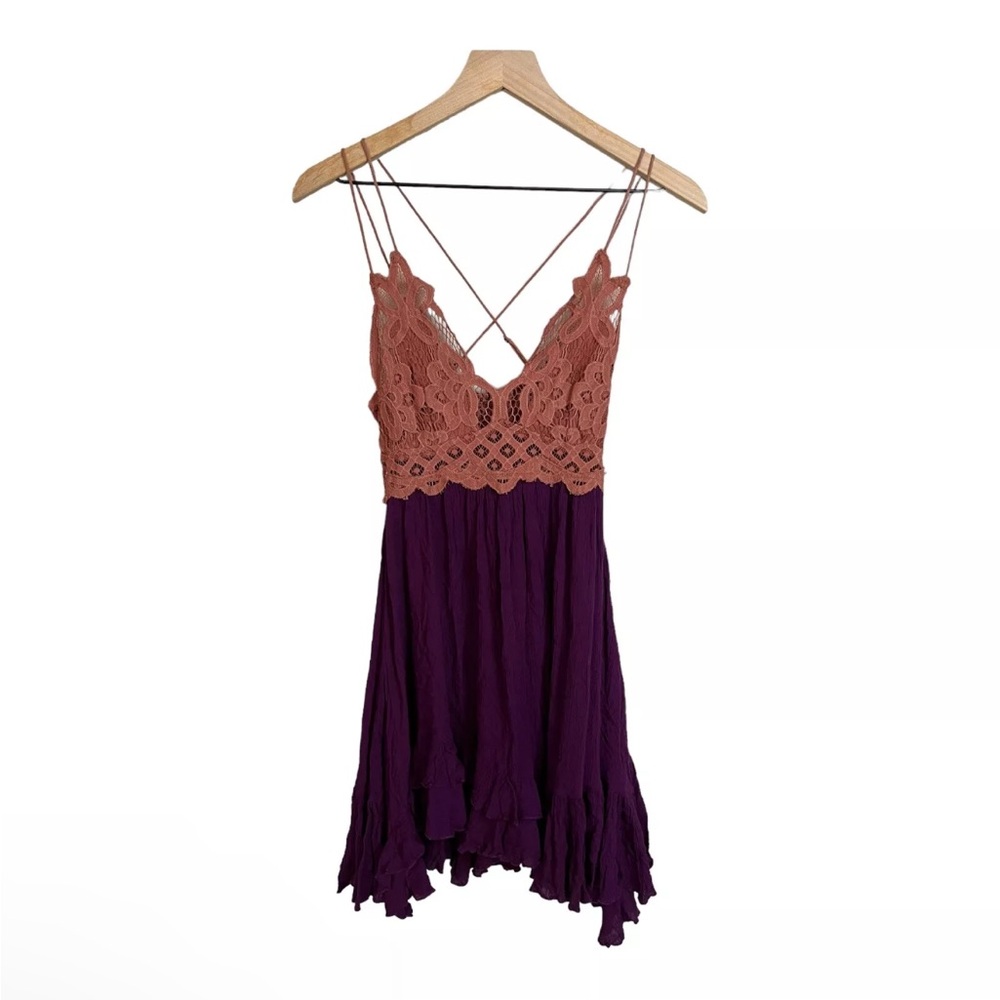 $88 Free People Adella Lace Mini Dress Copper Combo XS - Picture 3 of 6